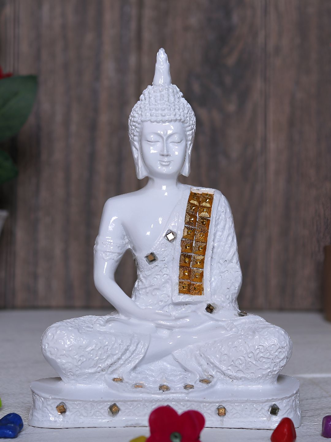 GW CREATIONS White & Gold toned Buddha Polyresin Idol Showpiece-picture-32