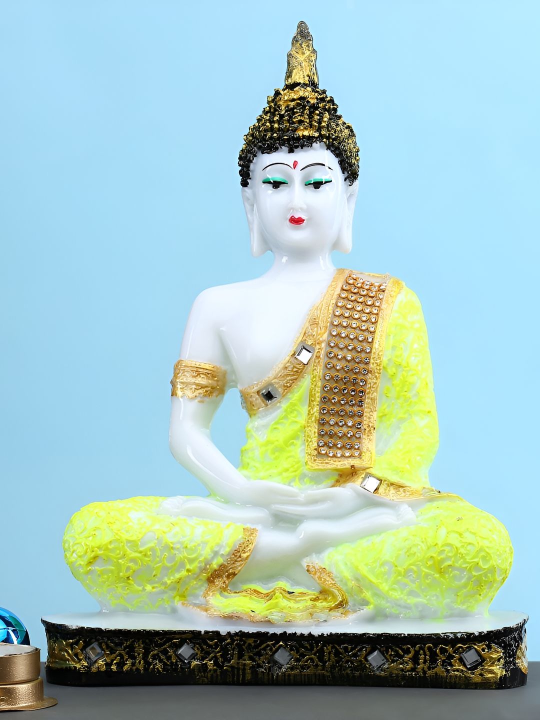 GW CREATIONS White & Yellow Buddha Idol Showpiece-image-26