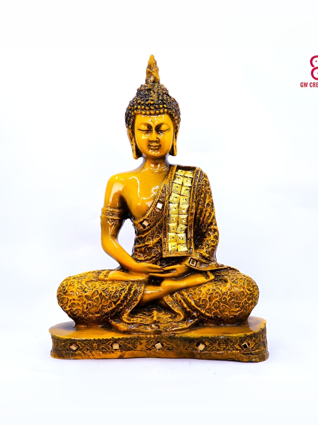 GW CREATIONS Yellow Buddha Polyresin Idol Showpiece-image-1