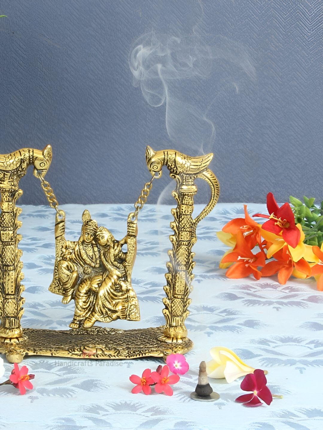HANDICRAFTS PARADISE Gold-Toned Metal Radha Krishna Idol Showpiece-picture-34