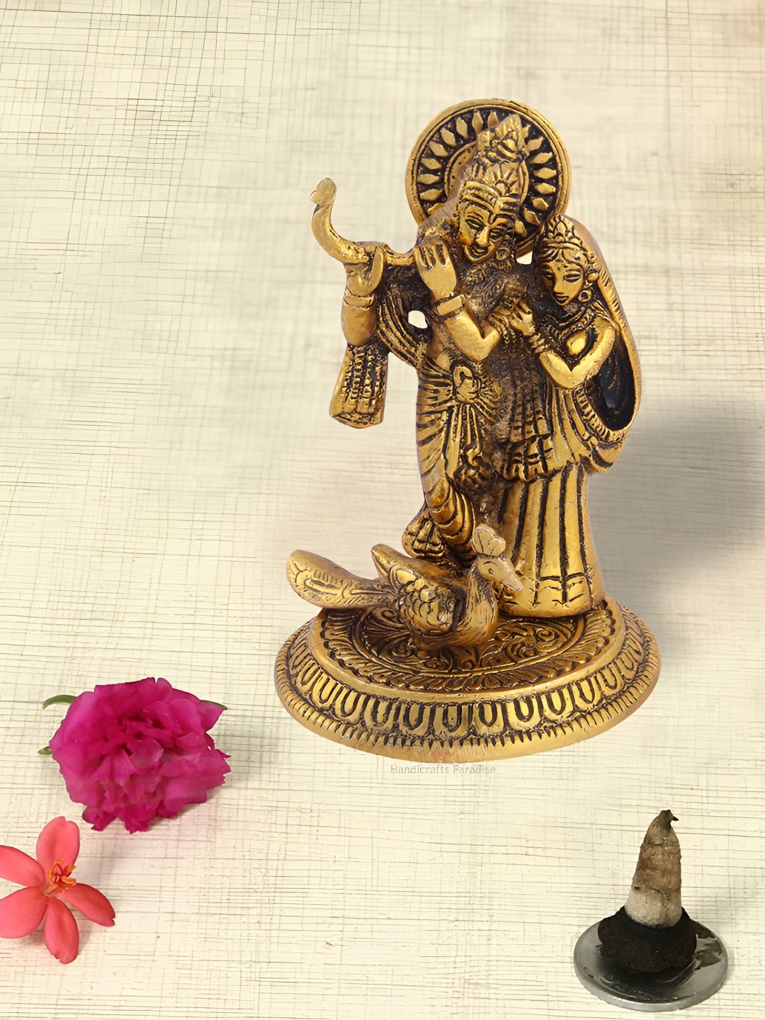 HANDICRAFTS PARADISE Gold-Toned Metal Radha Krishna Idol Showpiece-image-30