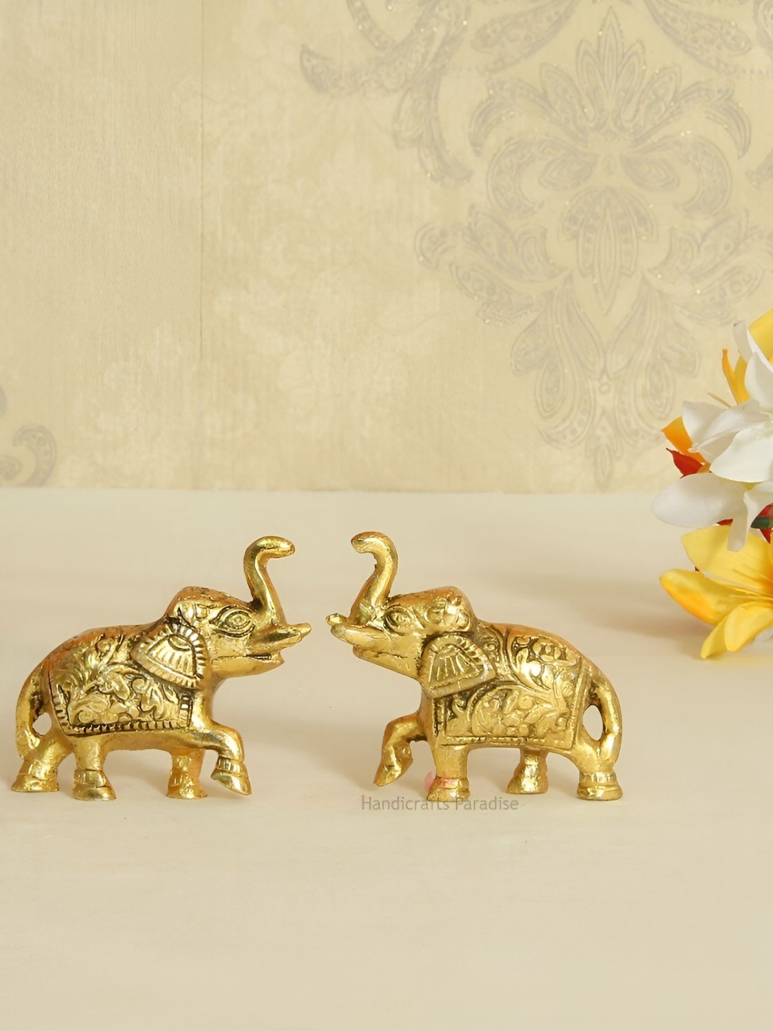 HANDICRAFTS PARADISE Gold-Toned Elephant Pair Showpiece-picture-53