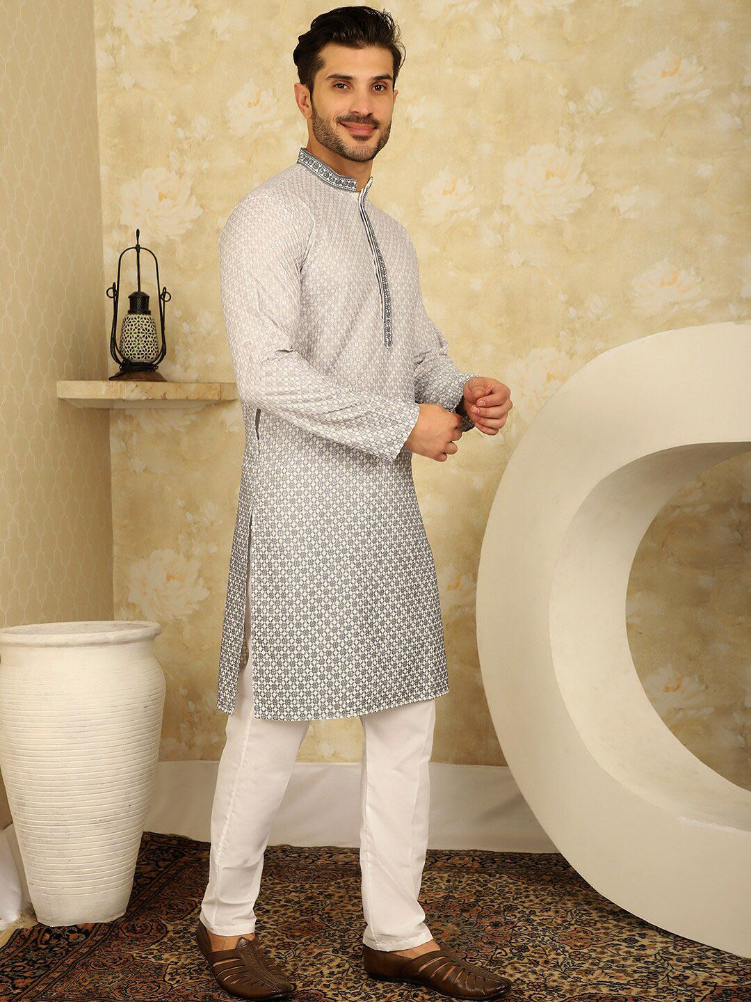 Embroidered Straight Kurta With Pyjamas