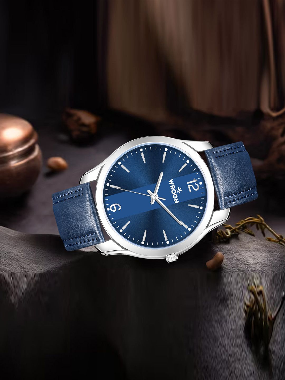 WROGN Men Brass Embellished Dial & Leather Embellished Straps Analogue Watch WR-6602-Blue-picture-15