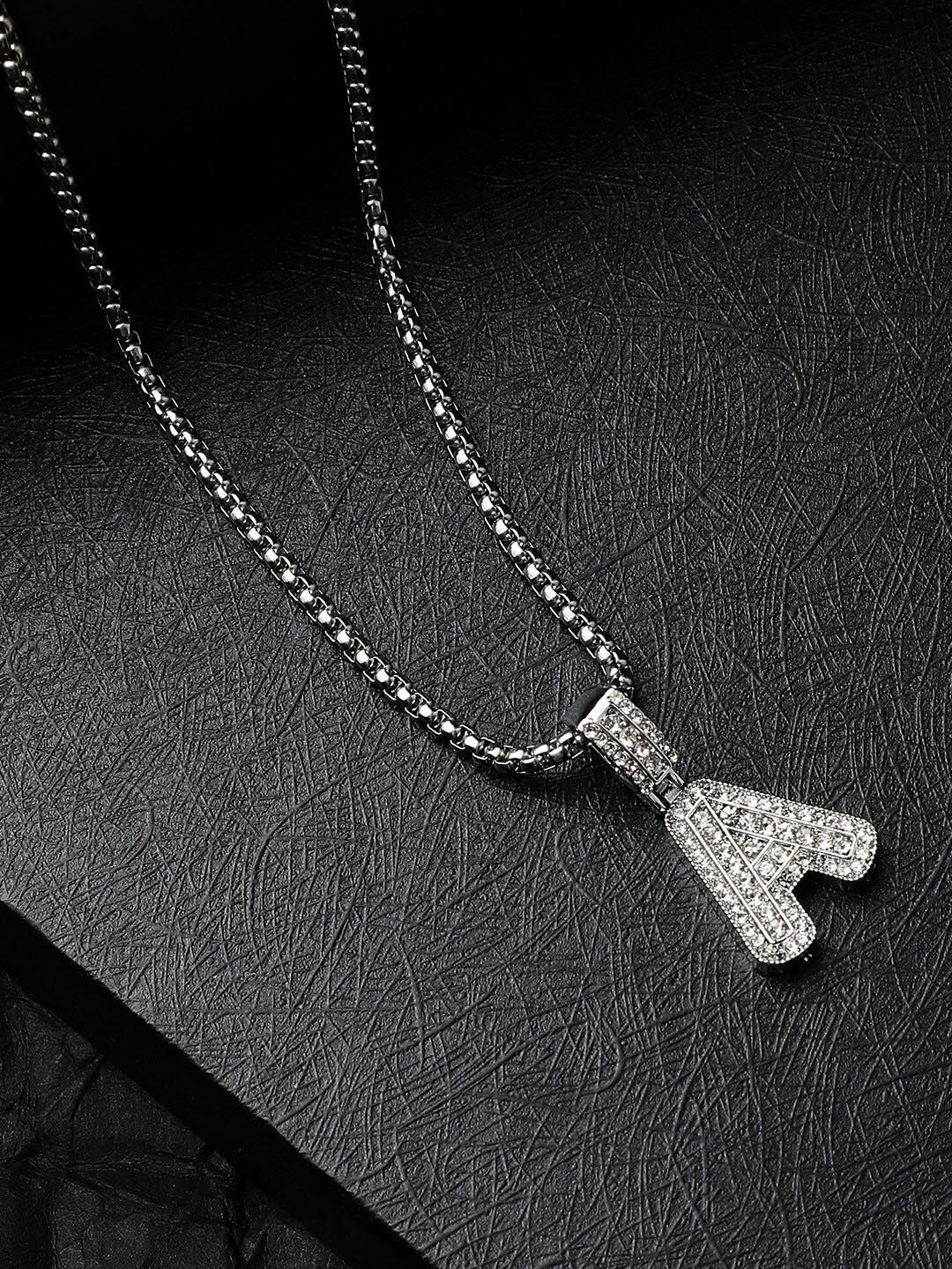 French Accent Silver-Plated Artificial Stones Studded Pendant With Chain-image-17