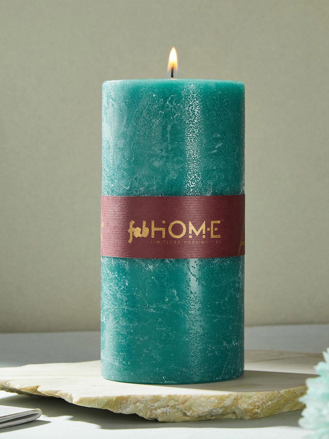 Fabindia Teal Green Lilly-Scented Pillar Candle-image-12