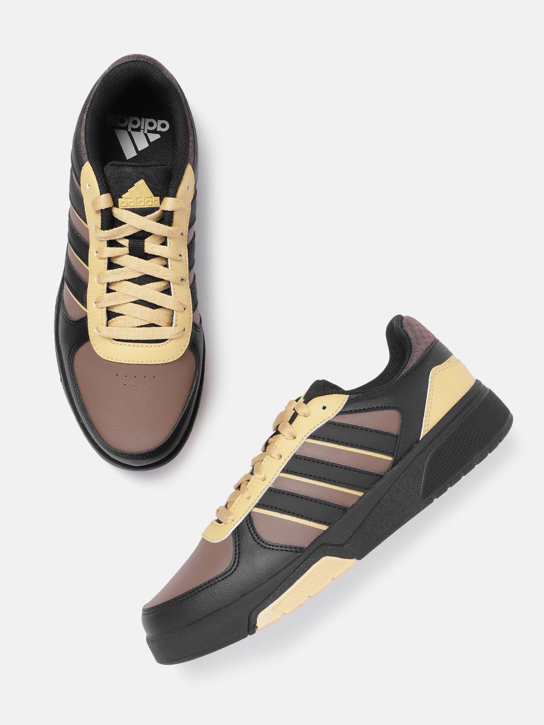 ADIDAS Men Colourblocked Round-Toe Sneak-Out Tennis Sneakers with Striped Detail