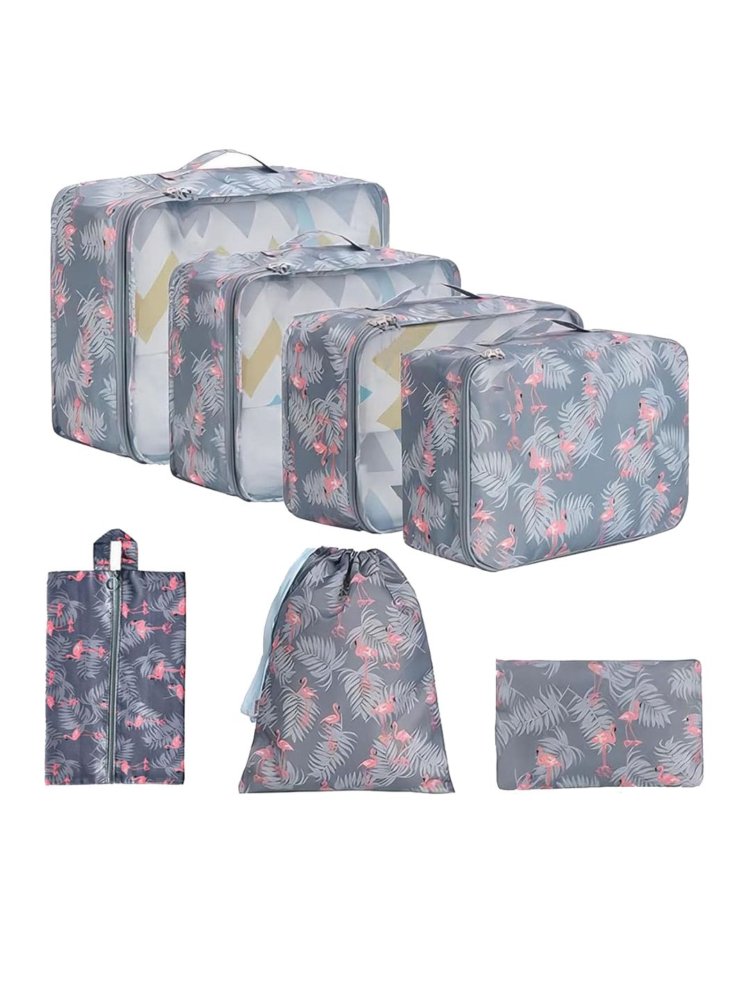 HOUSE OF QUIRK Grey & Pink 7 Pieces Printed Multi Utility Organisers-image-31