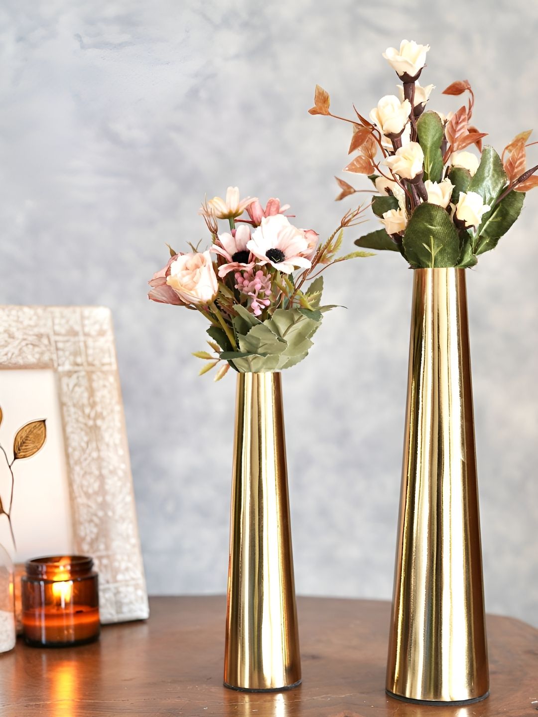 BEHOMA Metallic Toned 2 Pieces Slim Cone Flower Vase