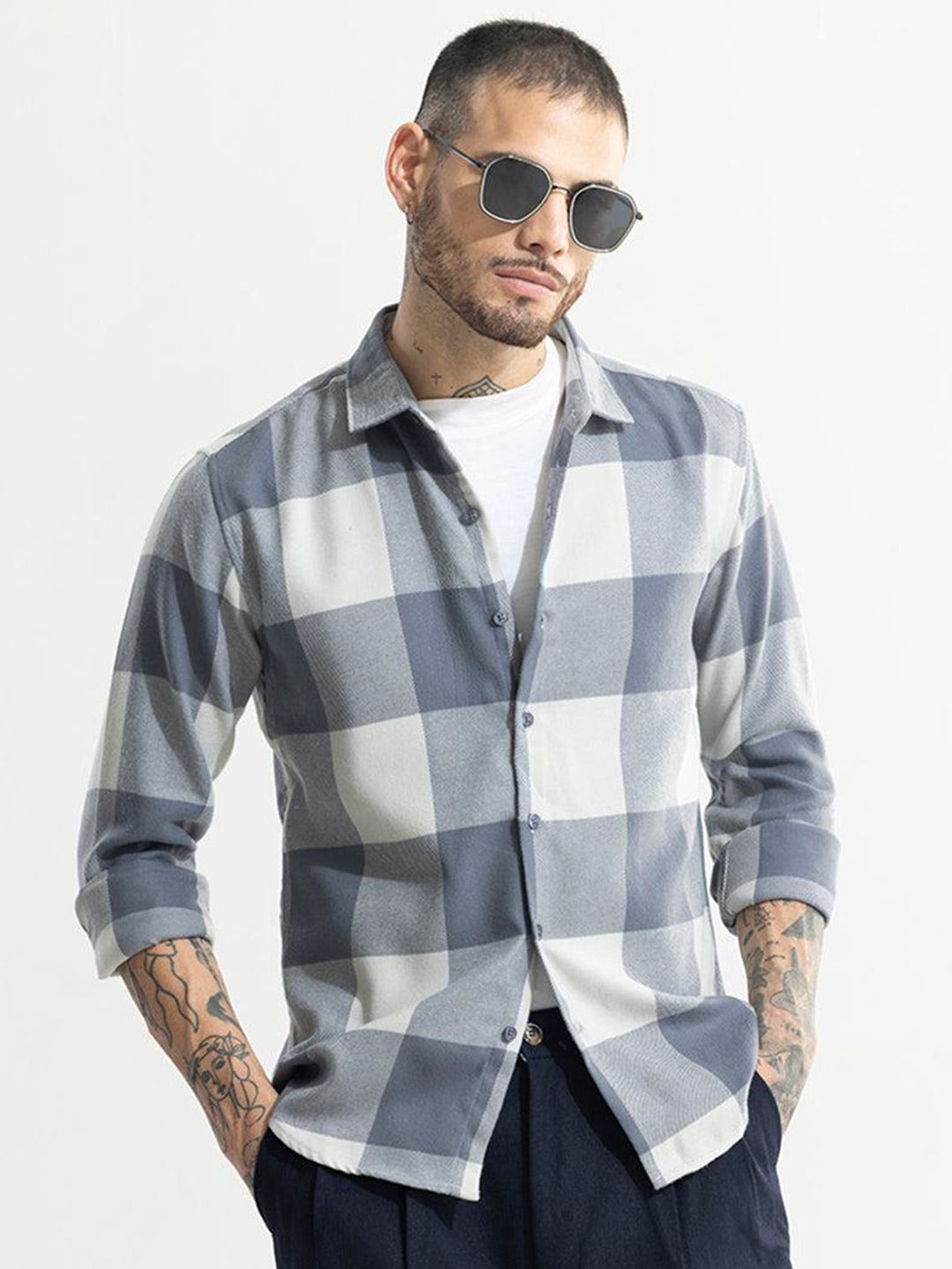 Snitch Blue Classic Checked Pure Cotton Casual Shirt-picture-16
