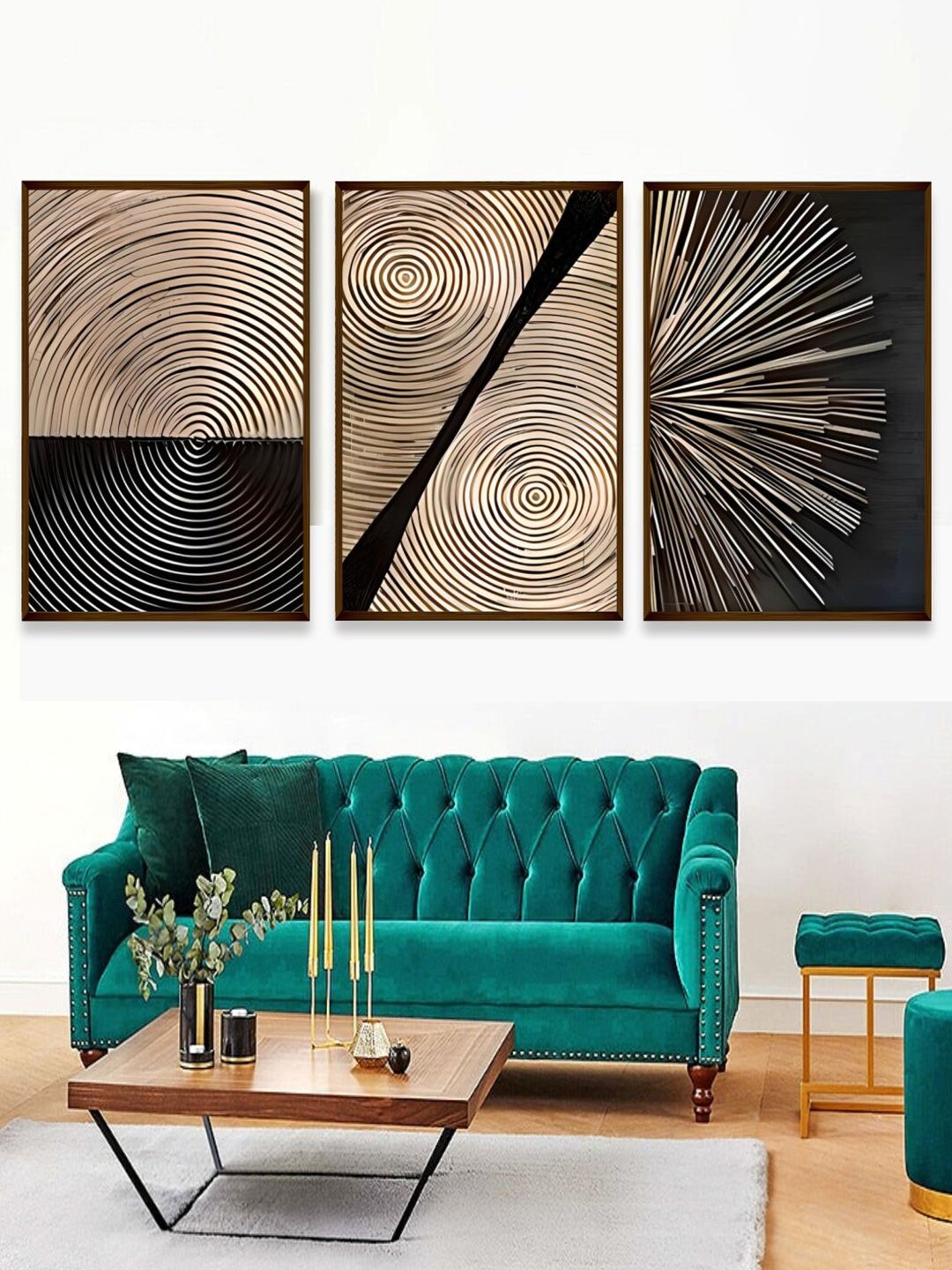 The Art House Black & Beige 3Pcs Wooden Abstract Wall Paintings-image-29