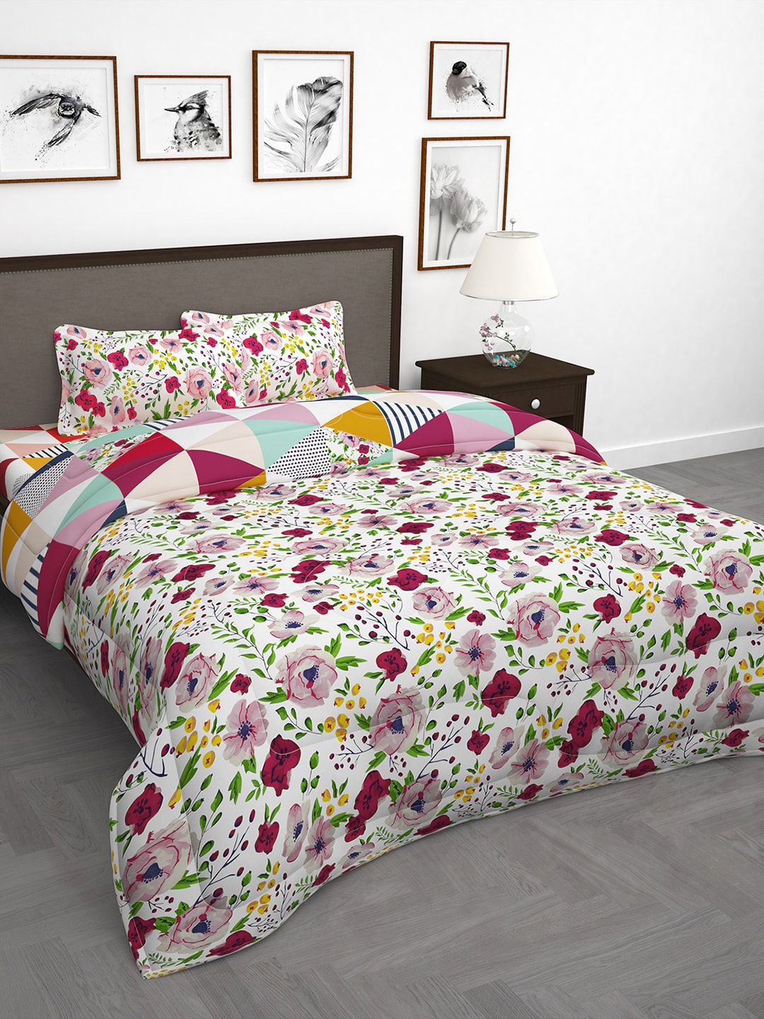 Story@home Pink & White 4 Pieces Geometric Printed Microfiber Bedding Set-picture-26