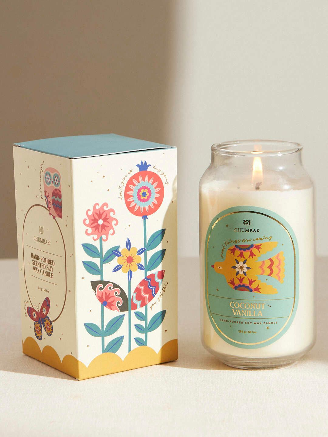 Chumbak Orange & Green Vanilla Coconut Scented Jar Candle