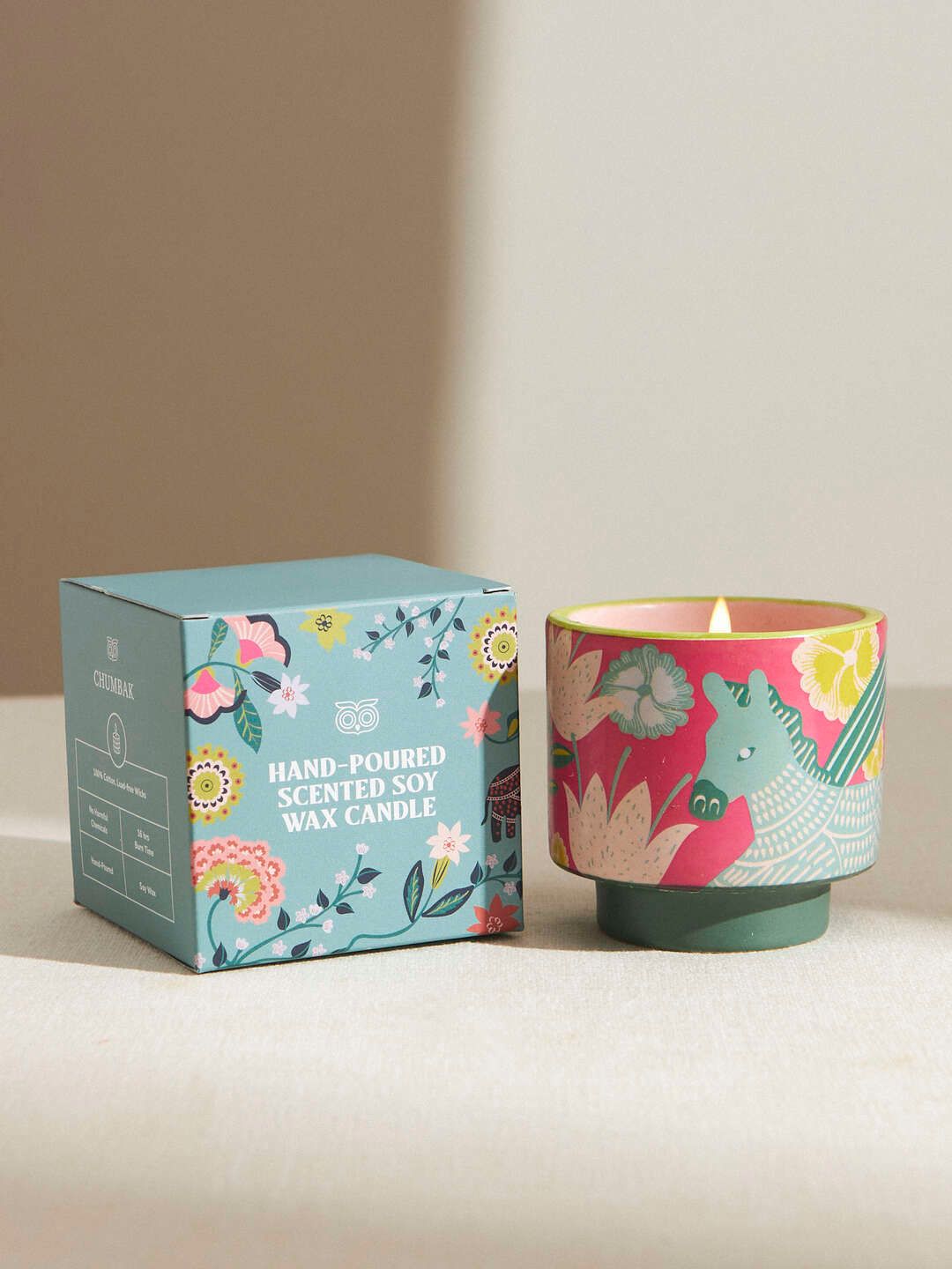 Chumbak Blue & Pink Small Ceramic White Lily Scented Jar Candle-picture-22