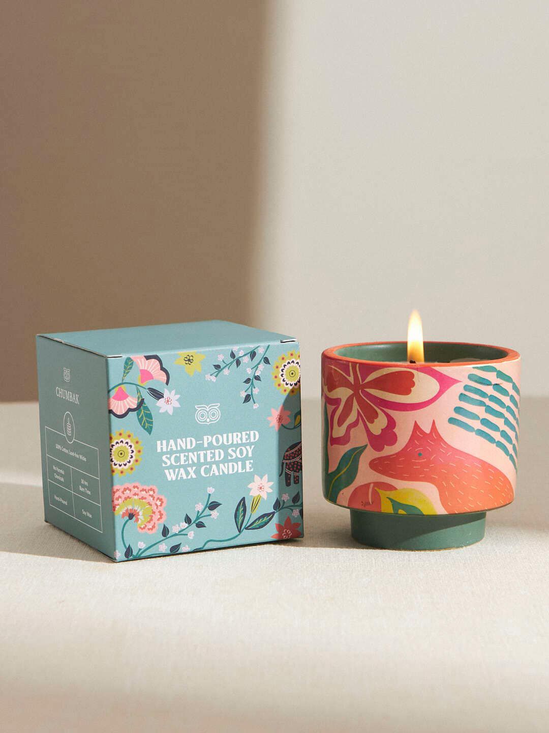 Chumbak Red & Green Floral Print Ceramic Jar Candle-image-6