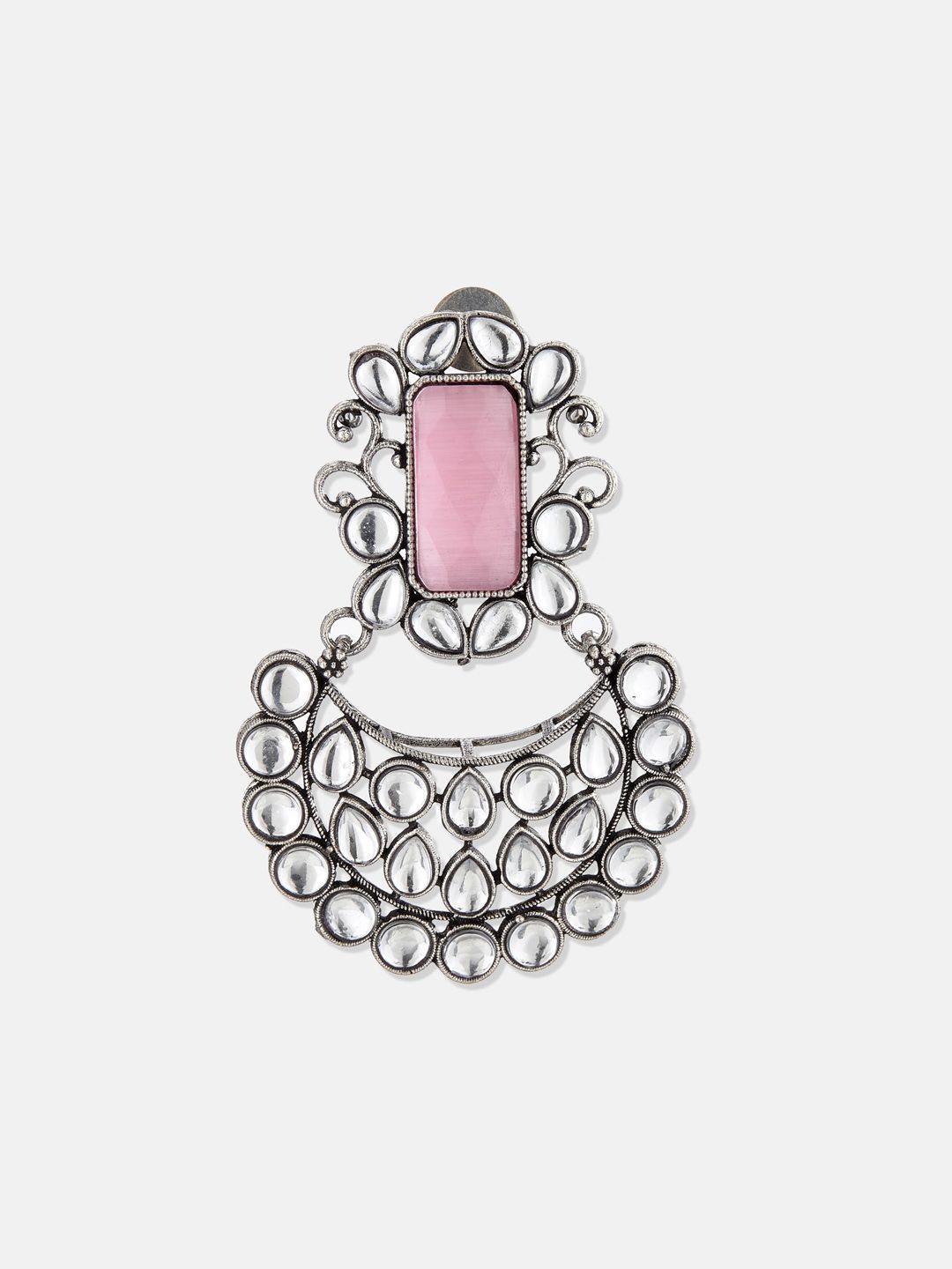 ATIBELLE Silver Plated Kundan Studded Chandbalis