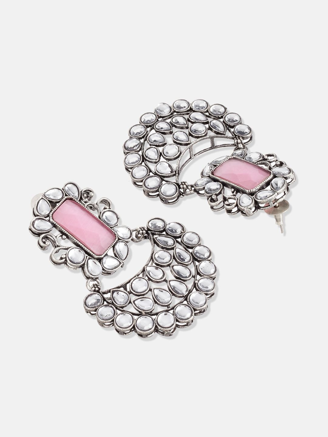 ATIBELLE Silver Plated Kundan Studded Chandbalis