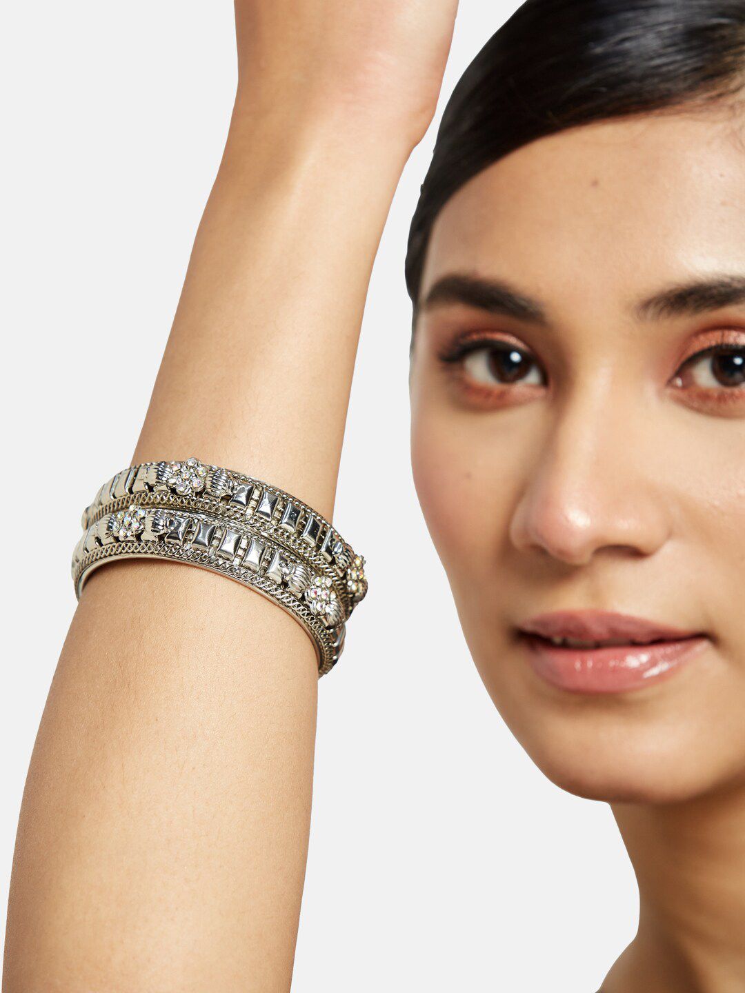 ATIBELLE German Silver Bangles With Earrings & Finger Ring Set