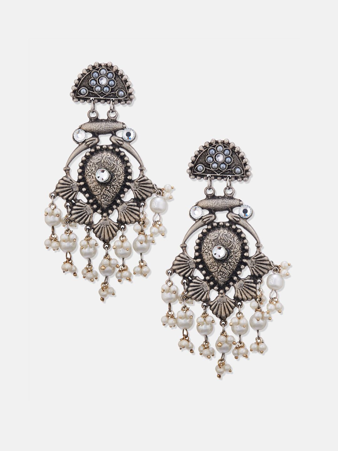 ATIBELLE Silver Plated Earrings Stone Studded & Beaded Drop Earrings