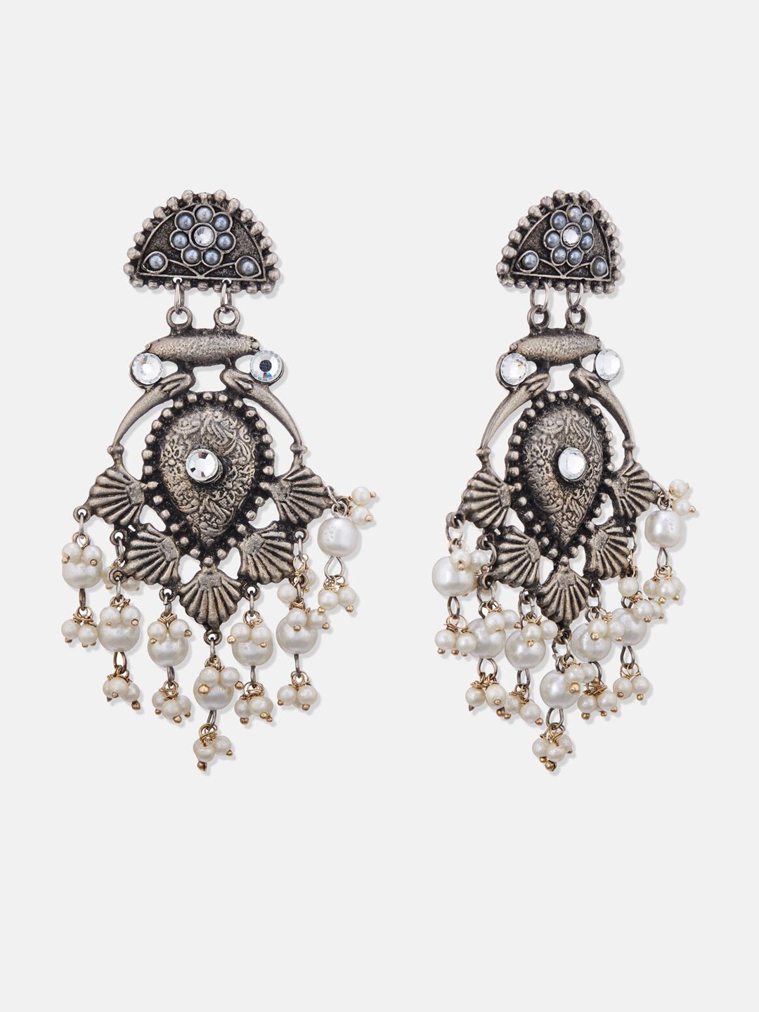 ATIBELLE Silver Plated Earrings Stone Studded & Beaded Drop Earrings
