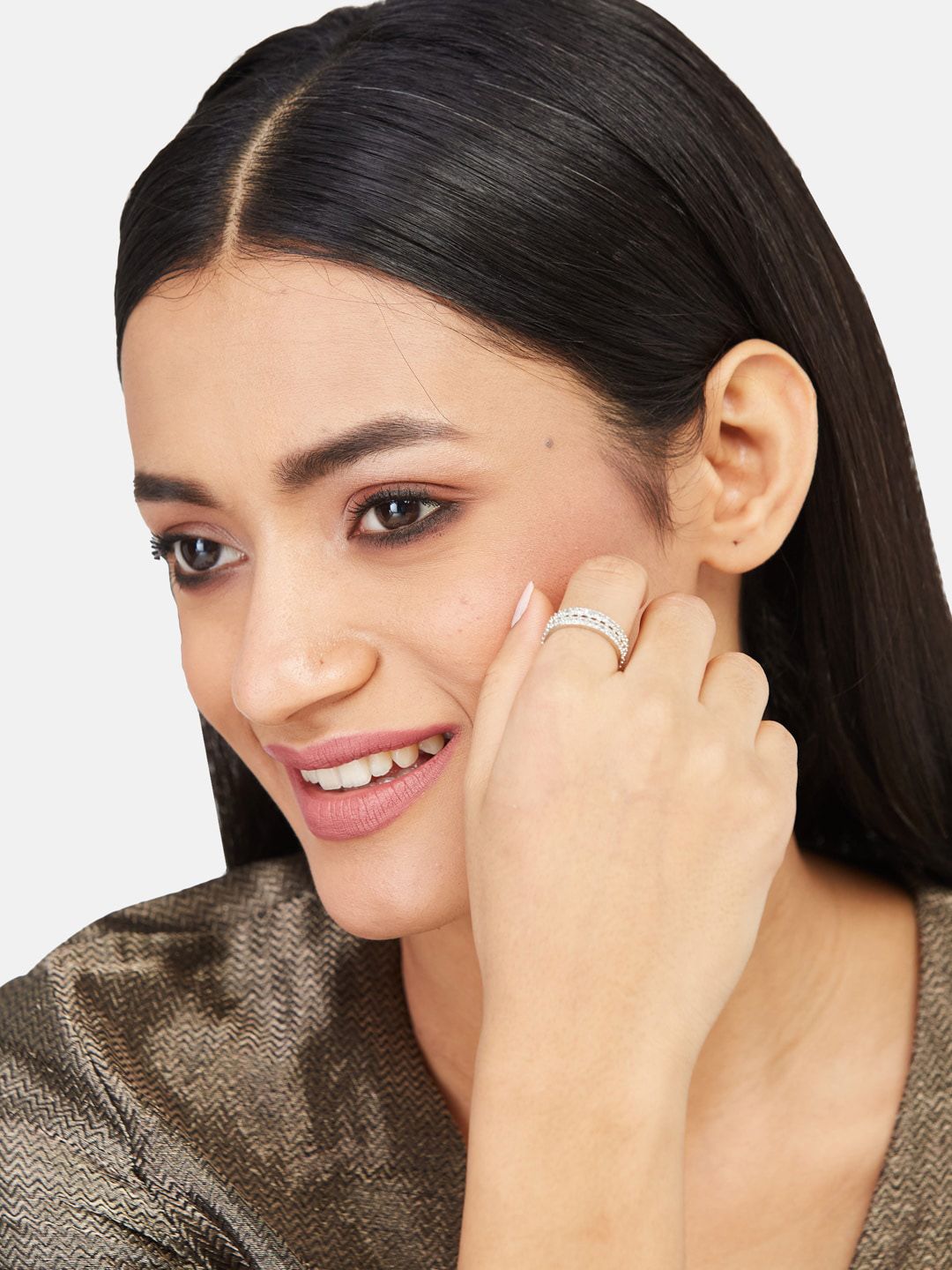 ATIBELLE Silver Plated CZ Studded Finger Ring