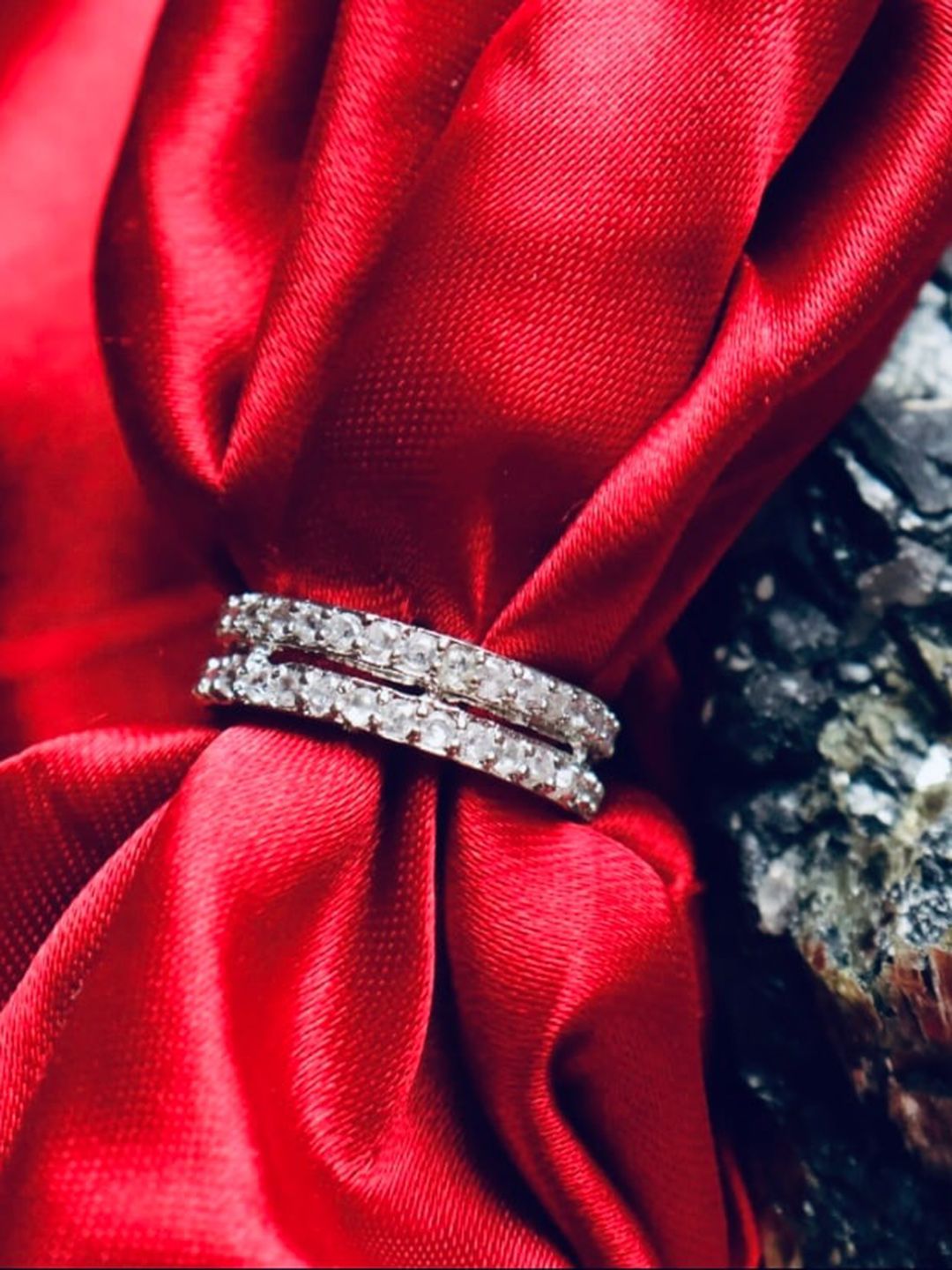 ATIBELLE Silver Plated CZ Studded Finger Ring
