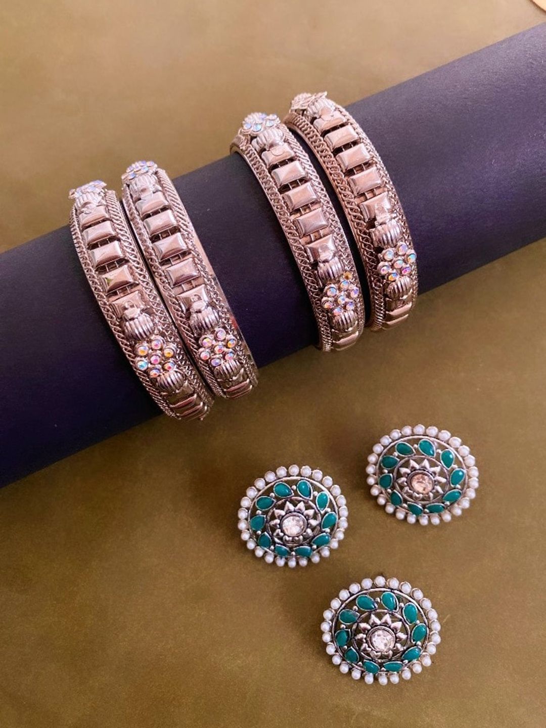 ATIBELLE German Silver Stone Studded & Pearls Beaded Jewellery Set