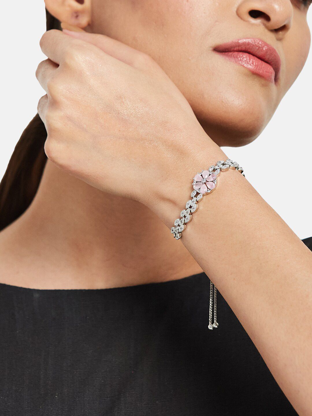 ATIBELLE Silver Plated Cubic Zirconia Studded Jewellery Set