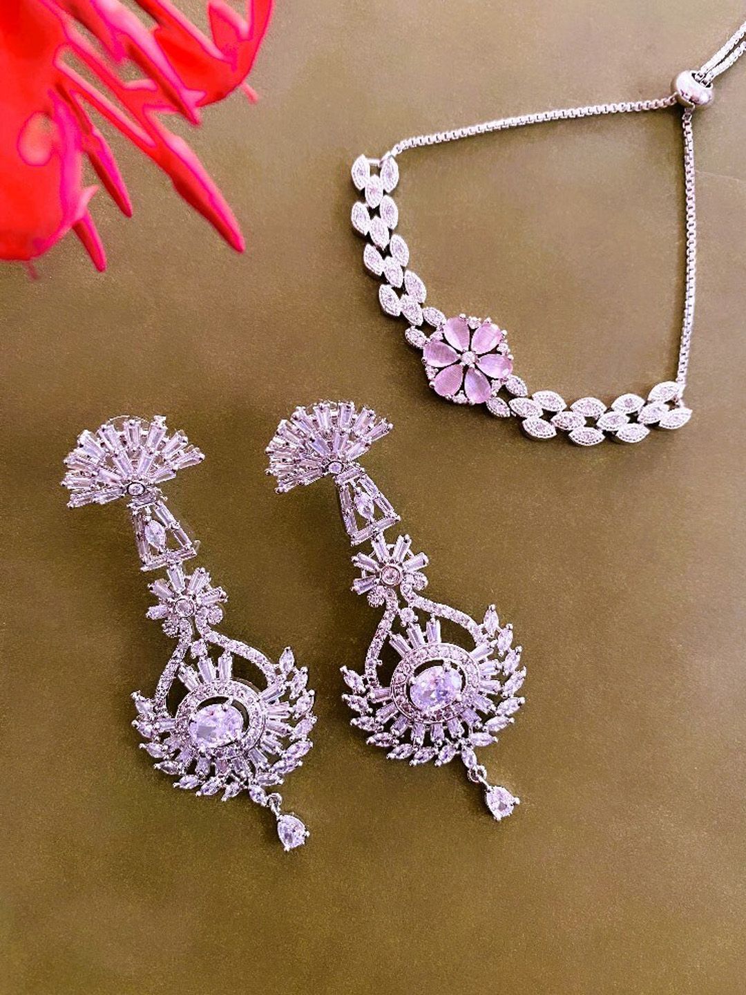 ATIBELLE Silver Plated Cubic Zirconia Studded Jewellery Set