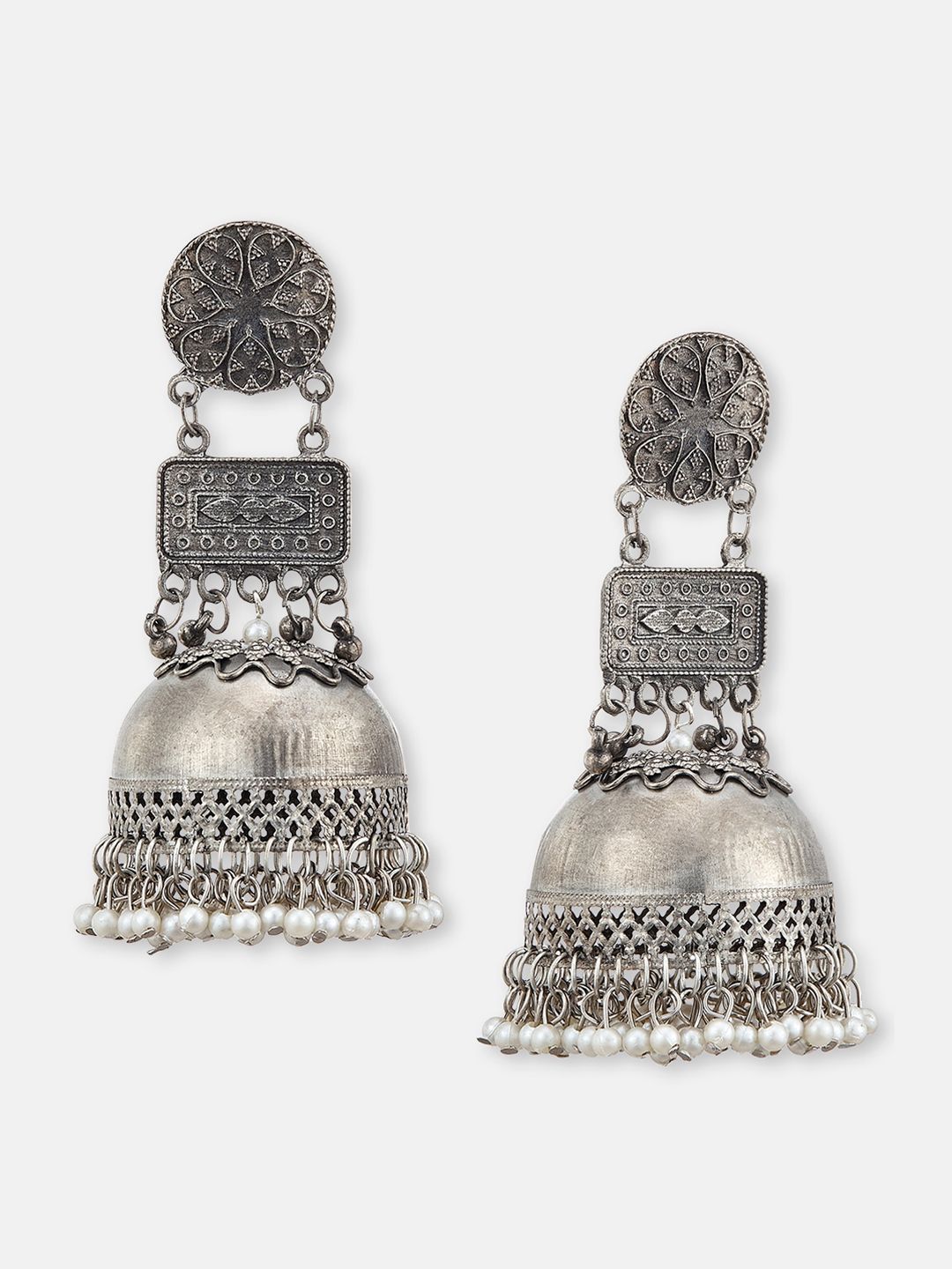 ATIBELLE Silver Plated Dome Shaped Jhumkas