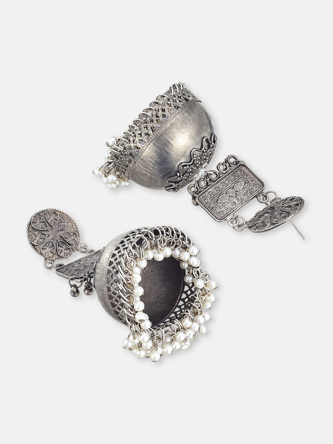 ATIBELLE Silver Plated Dome Shaped Jhumkas
