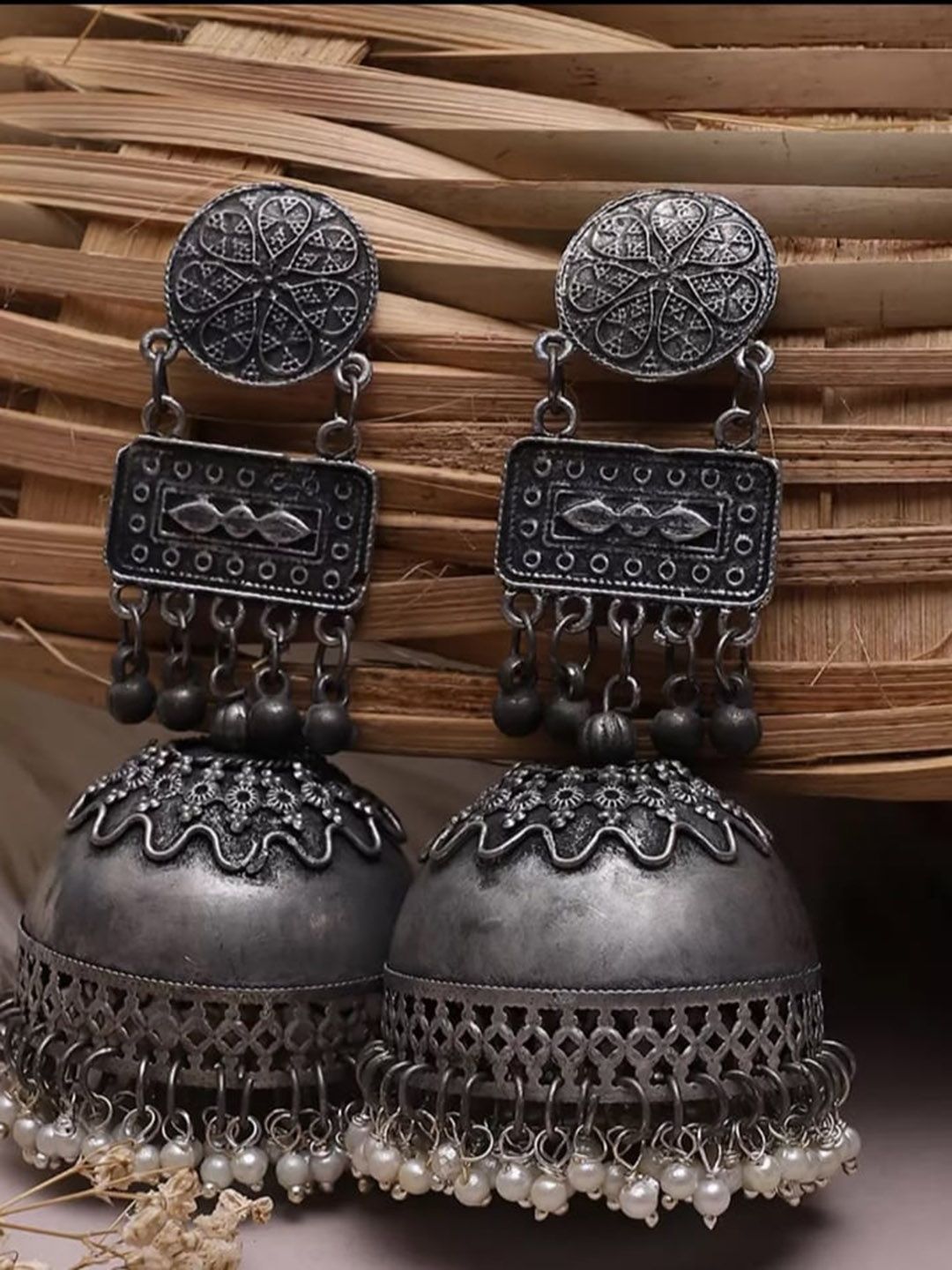 ATIBELLE Silver Plated Dome Shaped Jhumkas