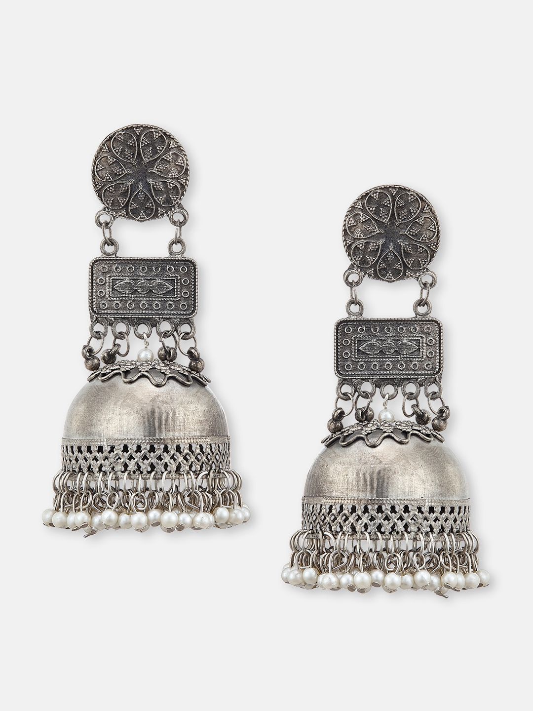 ATIBELLE Silver Plated Dome Shaped Jhumkas