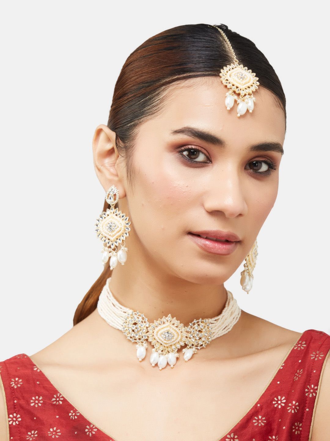 ATIBELLE Gold-Plated Kundan Studded & Beads Beaded Jewellery Set