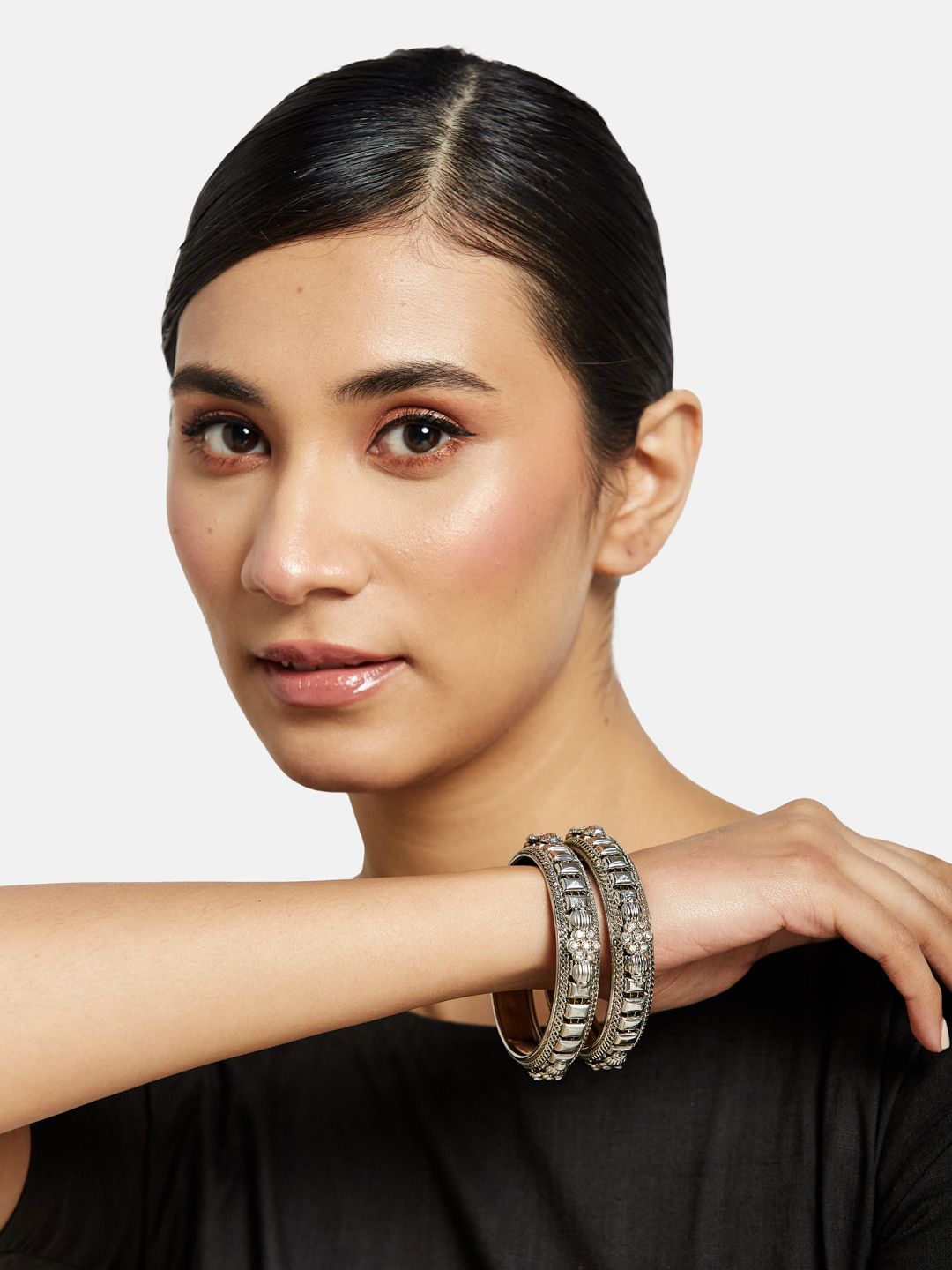 ATIBELLE German Silver Stone Studded Jewellery Set