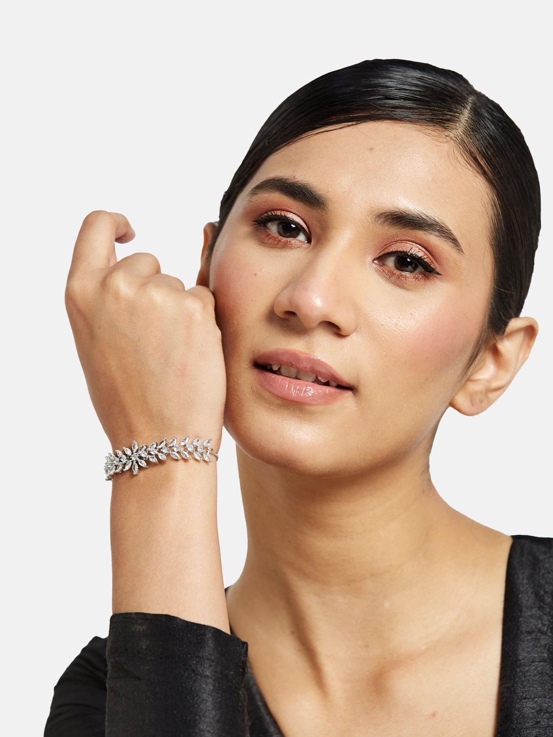 ATIBELLE Silver Plated Cubic Zirconia Studded Bracelet & Ring Set