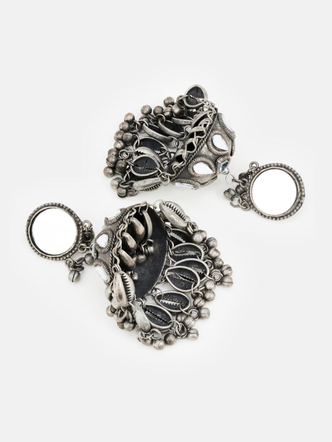 ATIBELLE Silver Plated Stone Studded Dome Shaped Jhumkas