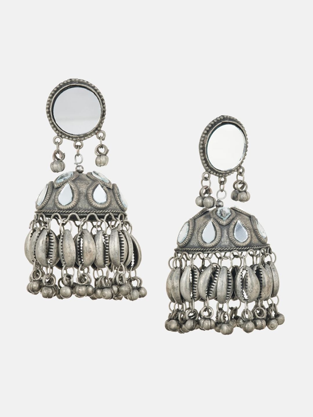 ATIBELLE Silver Plated Stone Studded Dome Shaped Jhumkas