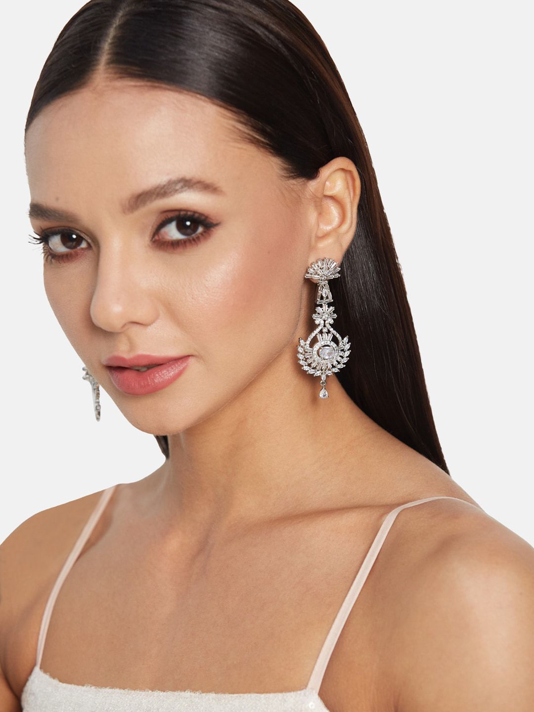 ATIBELLE Silver Plated Cubic Zirconia Studded Jewellery Set