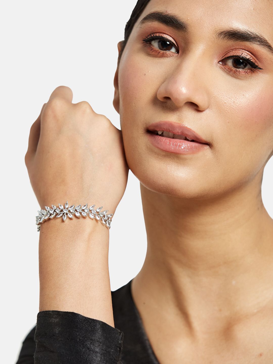ATIBELLE Silver Plated Cubic Zirconia Studded Jewellery Set
