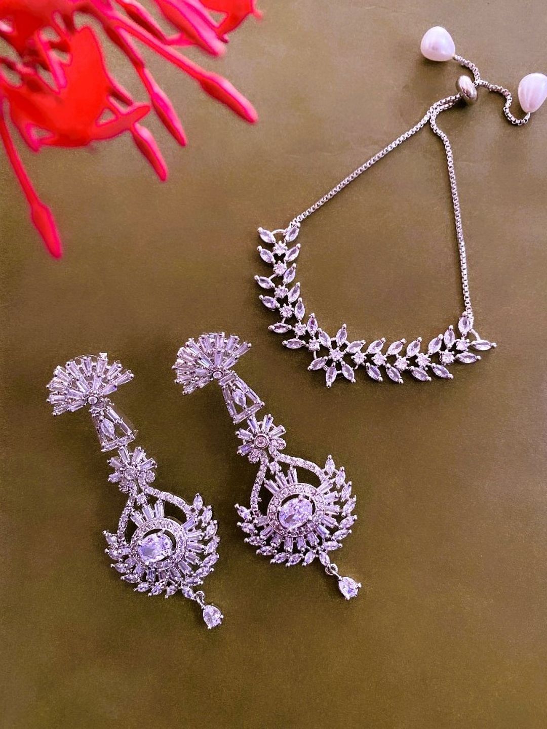ATIBELLE Silver Plated Cubic Zirconia Studded Jewellery Set