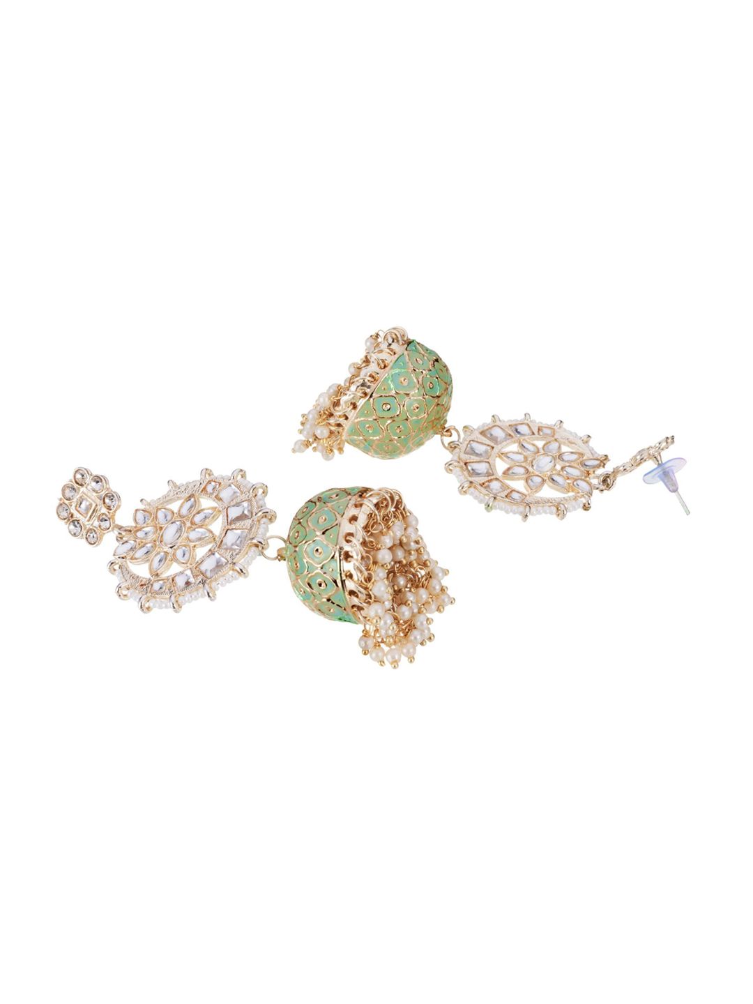 ATIBELLE Gold Plated Kundan Studded & Beaded Meenakari Jhumkas