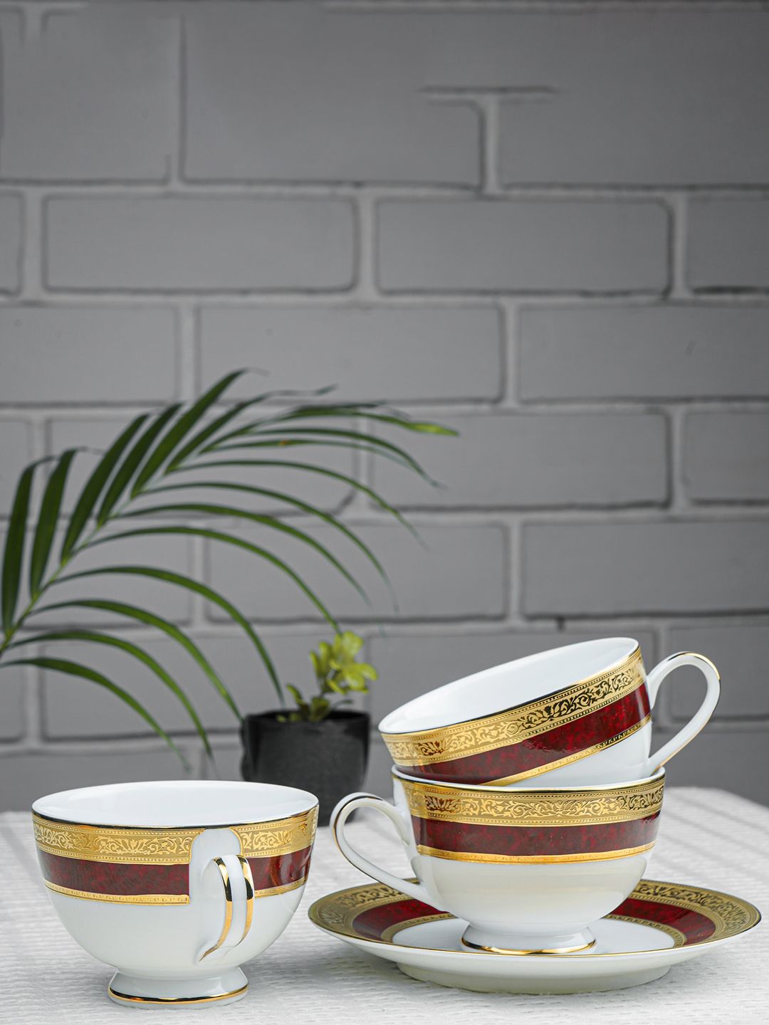Dankotuwa White 12 Pieces 24 Carat Gold and Pure Platinum Cup & Saucers 230 ml-image-7