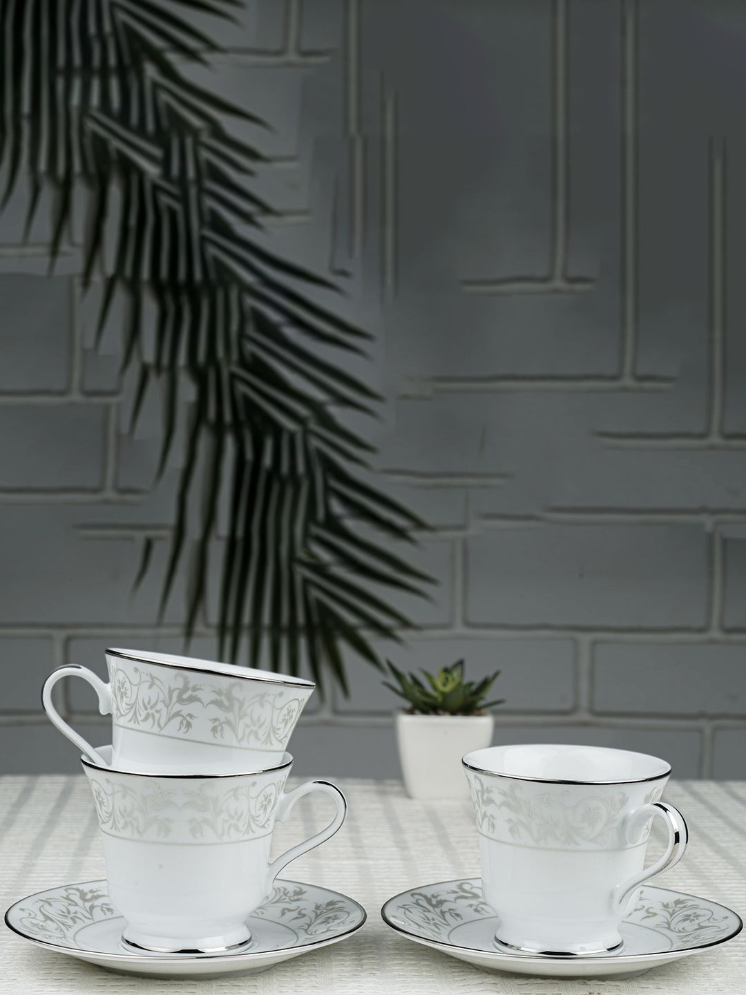 Dankotuwa White 12 Pieces Platinum Crafted Tea Cup and Saucer 200 ml-picture-13