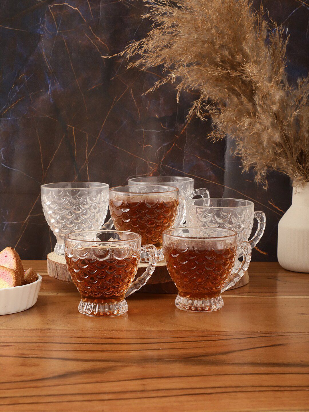 ceradeco Transparent 6 Pieces Textured Glass Transparent Cups Set of Cups and Mugs-image-26