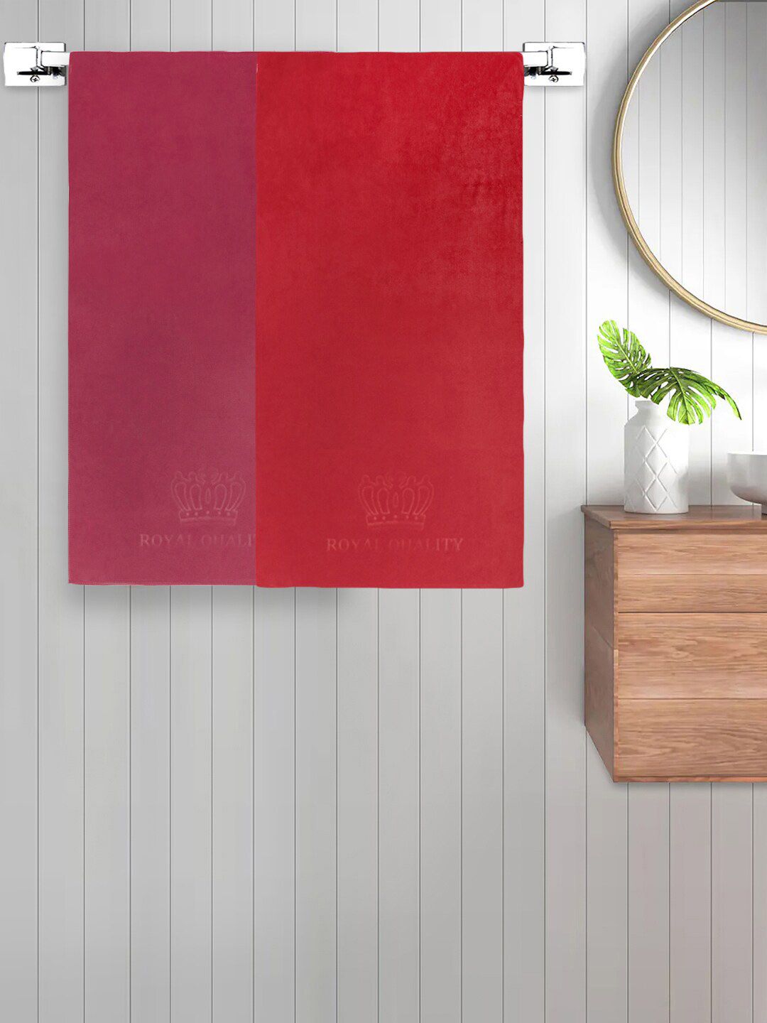 FABINALIV Red & Maroon 2 Pieces 420 GSM Cotton Bath Towels-image-16