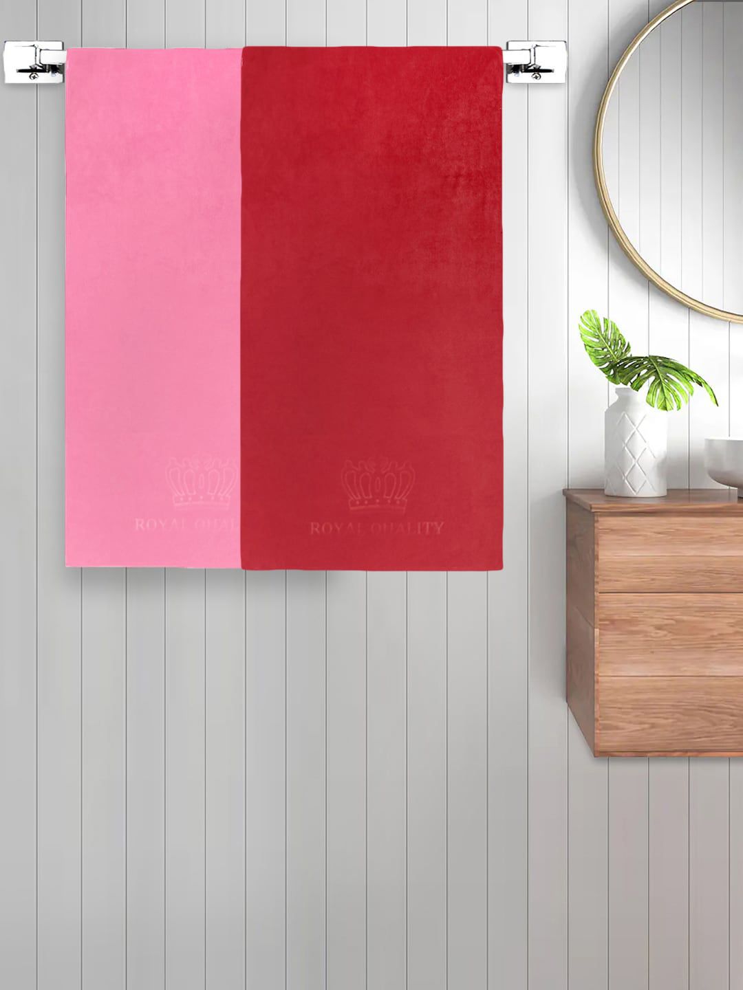 FABINALIV Pink & Red 2 Pieces 420 GSM Cotton Bath Towels-image-19