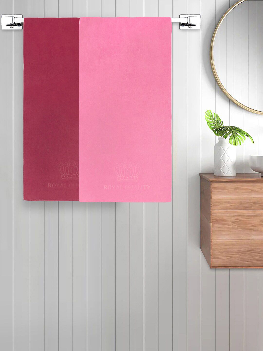 FABINALIV Red & Pink 2 Pieces 420 GSM Cotton Bath Towels-image-42