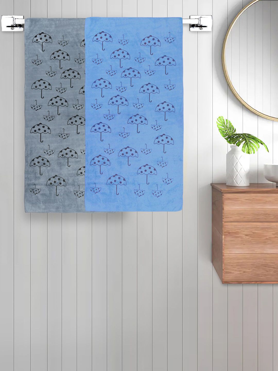FABINALIV Blue & Grey 2 Pieces 420 GSM Cotton Bath Towels-image-47