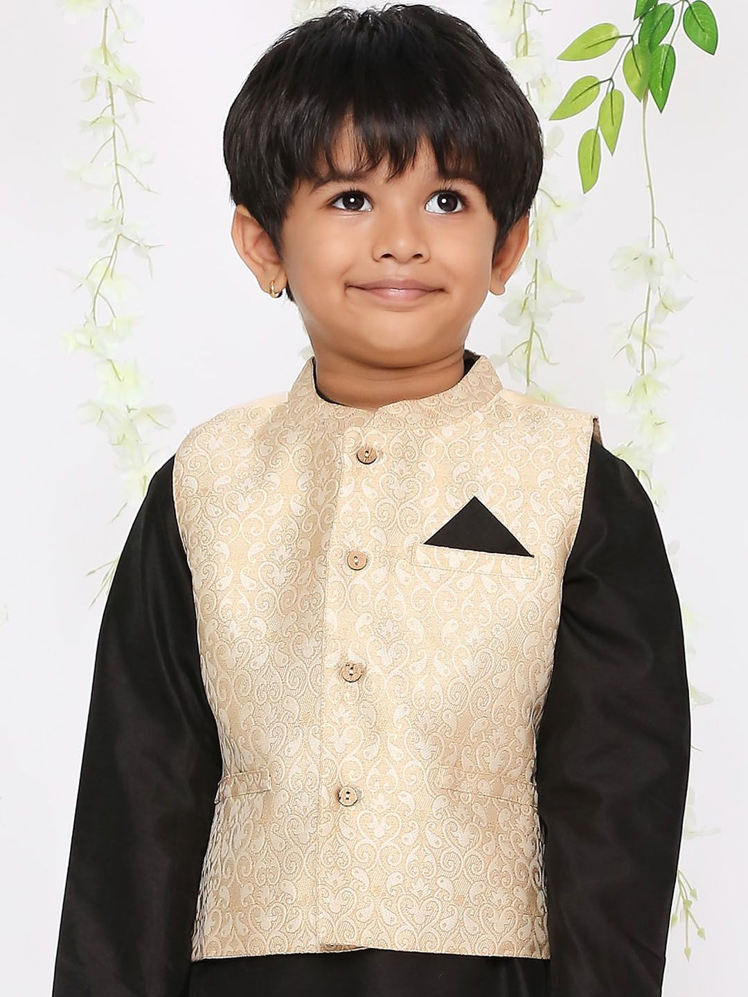 KID1 Boys Woven Design Lightweight Mandarin Collar Pure Silk Nehru Jacket-image-10